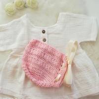 Babymütze aus rosa Baumwolle gehäkelt, mit Satinband, ca.6-9 Monate Bild 9