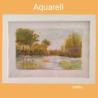 Aquarell, DIN A4 "Flußufer im Herbst", original & signiert Bild 1