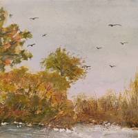 Aquarell, DIN A4 "Flußufer im Herbst", original & signiert Bild 6