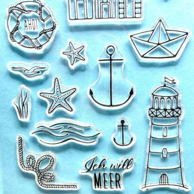 Stempelset, transparente Silikonstempel, Clearstamps Meer Strand Sprüche Bilder Motivstempel, Scrapbooking, Junk Journal