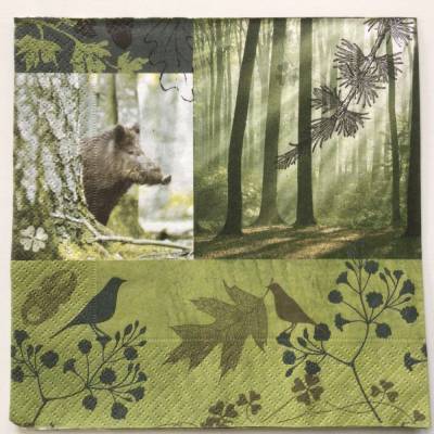 Motivservietten Herbst, 4 Stück, Natur, Wald, Wildschwein zum Basteln für Decoupage, Serviettentechnik uvm., 3-lagig