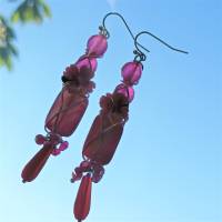 Lange Ohrringe handgefertigt Blüten an pink Achat fuchsia rosa Rechteck in wirework rosa Bild 6