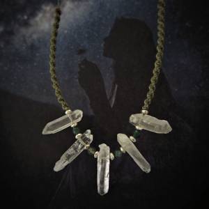 Verstellbare Bergkristall Spitzen Halskette mit Moosachat, Makramee, Handgefertigtes Unikat, Echte Steine, Natursteine, Bild 1