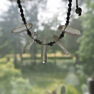 Verstellbare Bergkristall Spitzen Halskette mit Moosachat, Makramee, Handgefertigtes Unikat, Echte Steine, Natursteine, Bild 5