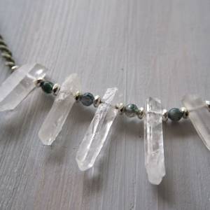 Verstellbare Bergkristall Spitzen Halskette mit Moosachat, Makramee, Handgefertigtes Unikat, Echte Steine, Natursteine, Bild 9