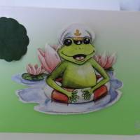 Karte - Grußkarte  Glückwunschkarte zum Geburtstag mit 3-D-Motiv Kapitän Frosch - Humor Bild 1