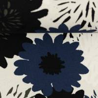 ♕ Jersey mit Blumen schwarz weiß petrol  50 x 155 cm Nähen elastisch dehnbar ♕ Bild 3