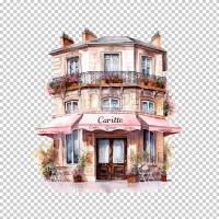 Pariser Kaffee Clipart Bundle, 8x PNG Bilder Transparenter Hintergrund, Aquarell gemalte Kaffees & Restaurants Bild 10