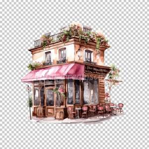 Pariser Kaffee Clipart Bundle, 8x PNG Bilder Transparenter Hintergrund, Aquarell gemalte Kaffees & Restaurants Bild 3