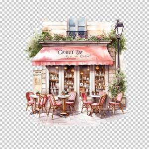 Pariser Kaffee Clipart Bundle, 8x PNG Bilder Transparenter Hintergrund, Aquarell gemalte Kaffees & Restaurants Bild 5
