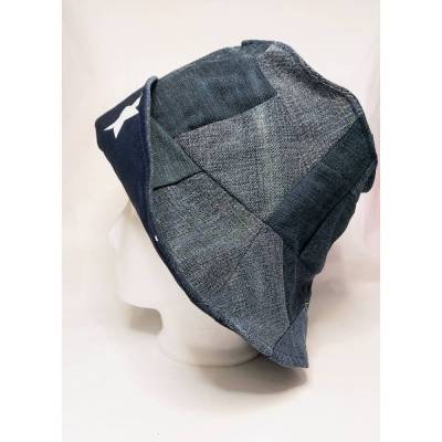 Sonnenhut/Fischerhut aus blauer Jeans mit Patchwork Technik zum wenden