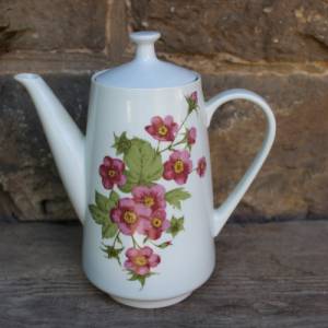 Kaffeekanne Teekanne rosa Blumendekor Kahla Porzellan 60er Jahre DDR Bild 4