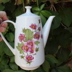 Kaffeekanne Teekanne rosa Blumendekor Kahla Porzellan 60er Jahre DDR Bild 5