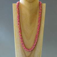 schicke Glasperlenkette gehäkelt, rosa, 54 cm, Häkelkette, Halskette, Rocailles + Saatperlen, handgemacht, Schmuck Bild 1