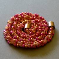 schicke Glasperlenkette gehäkelt, rosa, 54 cm, Häkelkette, Halskette, Rocailles + Saatperlen, handgemacht, Schmuck Bild 3
