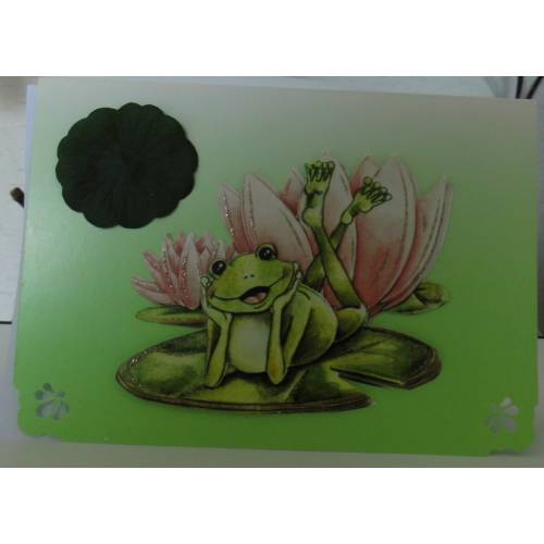 Karte - Grußkarte  Glückwunschkarte zum Geburtstag mit 3-D-Motiv  Frosch auf einem Seerosenblatt am Teich -  Humor