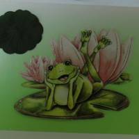 Karte - Grußkarte  Glückwunschkarte zum Geburtstag mit 3-D-Motiv  Frosch auf einem Seerosenblatt am Teich -  Humor Bild 1