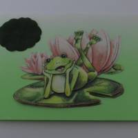 Karte - Grußkarte  Glückwunschkarte zum Geburtstag mit 3-D-Motiv  Frosch auf einem Seerosenblatt am Teich -  Humor Bild 2