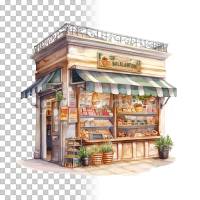 Kleine Bäckerei Clipart Bundle, 8x PNG Bilder Transparenter Hintergrund, Aquarell gemalte Bäcker Läden & Geschäfte Bild 10