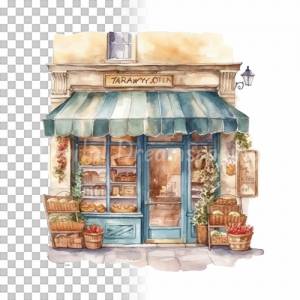 Kleine Bäckerei Clipart Bundle, 8x PNG Bilder Transparenter Hintergrund, Aquarell gemalte Bäcker Läden & Geschäfte Bild 7
