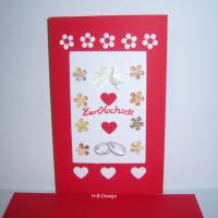 Geldgeschenkkarte-Klappkarte +Kuvert, "Zur Hochzeit" mit Blumen, Herzen, Tauben und Ringen,Glückwunschkarte-3D Bild 1