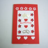 Geldgeschenkkarte-Klappkarte +Kuvert, "Zur Hochzeit" mit Blumen, Herzen, Tauben und Ringen,Glückwunschkarte-3D Bild 2