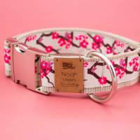 Hundehalsband / Hundegeschirr, Hunde, Kirschblüten, beige und rosa Bild 1