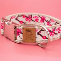 Hundehalsband / Hundegeschirr, Hunde, Kirschblüten, beige und rosa Bild 2