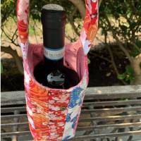 Seidengefütterte Weintasche, Flaschenbeutel aus der Stickmaschine, mit Garn in Goldoptik  bestickt (05) Bild 2