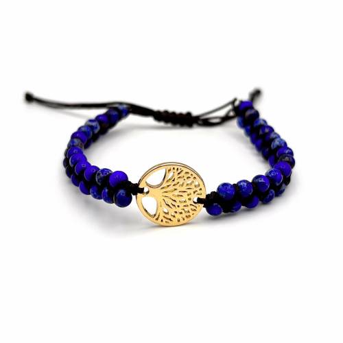 Lebensbaum Armband mit Blauen Natursteinen - Eine Verbindung zur Natur und ihrer Kraft - Verstellbares Makramee Armband