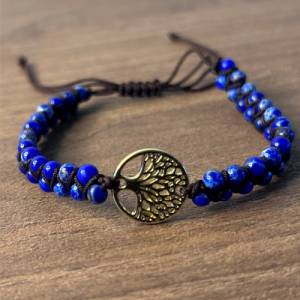 Lebensbaum Armband mit Blauen Natursteinen - Eine Verbindung zur Natur und ihrer Kraft - Verstellbares Makramee Armband Bild 3
