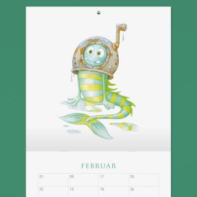 Immerwährender Geburtstagskalender Sternzeichen, Wandkalender, 21 x 42 cm, 12 liebevolle Illustrationen, Aquarell