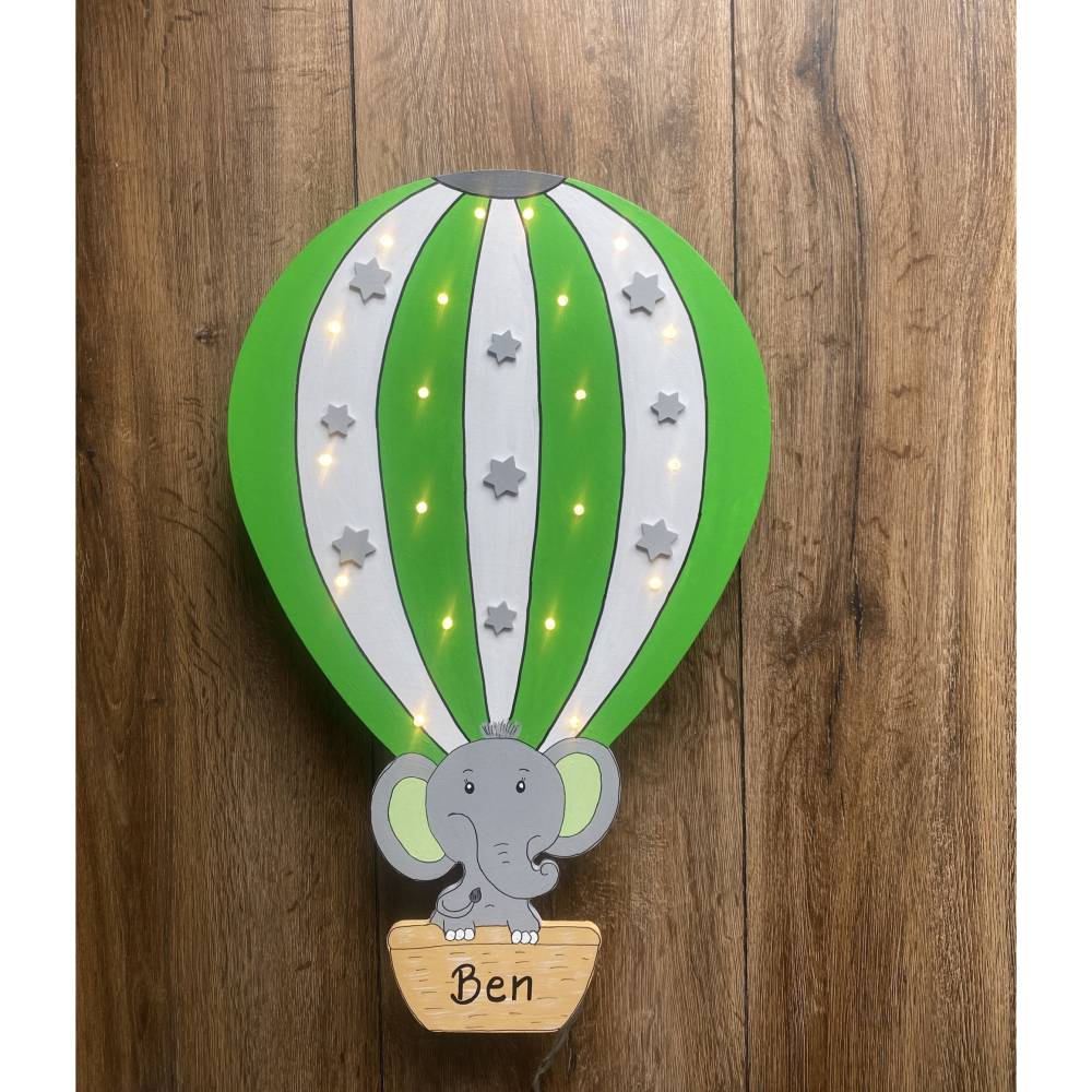 Ballon Wandlampe, Elefant im Heißluftallon,Wandlampe,Kinderlampe, Personalisiert Bild 1