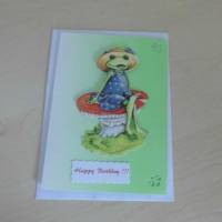 Karte - Grußkarte  Glückwunschkarte zum Geburtstag mit 3-D-Motiv Fräulein Frosch auf einem Fliegenpilz -  Humor Bild 1
