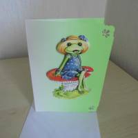 Karte - Grußkarte  Glückwunschkarte zum Geburtstag mit 3-D-Motiv Fräulein Frosch auf einem Fliegenpilz -  Humor Bild 2