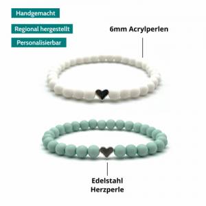 Perlenarmbänder Herz - 2er Set - Handgefertigt, Individualisierbar - Personalisierbares Schmuckstück - Minzgrüne & Weiße Bild 1