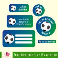 Schulaufkleber-Set | Fußball Farbverlauf  blau-grün - 143 teilig, Schuletiketten Bild 1