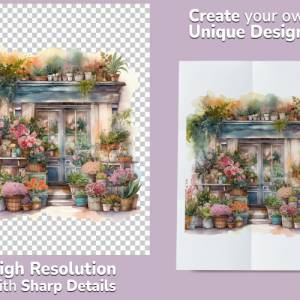 Kleines Geschäft Clipart Bundle, 8x PNG Bilder Transparenter Hintergrund, Aquarell gemalte Geschäfte & Läden Bild 2