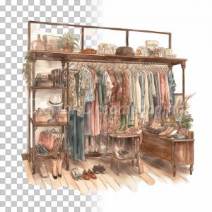 Kleines Geschäft Clipart Bundle, 8x PNG Bilder Transparenter Hintergrund, Aquarell gemalte Geschäfte & Läden Bild 5
