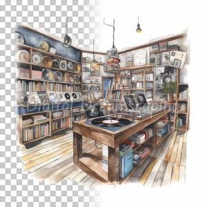 Kleines Geschäft Clipart Bundle, 8x PNG Bilder Transparenter Hintergrund, Aquarell gemalte Geschäfte & Läden Bild 6