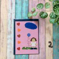 Glückwunschkarte für kleine Mädchen,Herzchen und Luftballon Klappkarte 10,5 cm x 14,8 cm mit farblich passendem Umschlag Bild 3