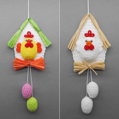 Häkelanleitung Ostern Hühnerhaus Dekohänger - einfach aus Wollresten