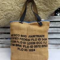 Upcycling Shopper / Handtasche aus einem schicken Kaffeesack und Jeansstoff Bild 4