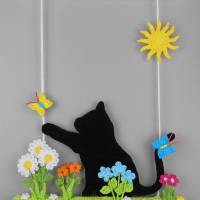 Häkelanleitung Katze auf der Wiese - Hängedekoration für Türen & Wände - einfach aus Wollresten Bild 4