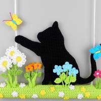 Häkelanleitung Katze auf der Wiese - Hängedekoration für Türen & Wände - einfach aus Wollresten Bild 5