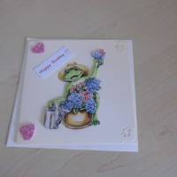Karte - Grußkarte  Glückwunschkarte zum Geburtstag mit 3-D-Motiv Garten Frosch mit dem größten Blumenstrauß aller Zeiten Bild 1