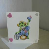 Karte - Grußkarte  Glückwunschkarte zum Geburtstag mit 3-D-Motiv Garten Frosch mit dem größten Blumenstrauß aller Zeiten Bild 2