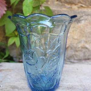 zartblaue Vase Pressglas Art Deco 30er 40er Jahre Bild 3
