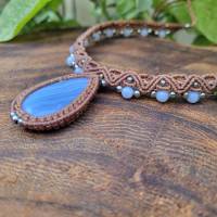 Makramee-Halskette mit blauem Chalcedon und Edelstahlperlen Bild 4