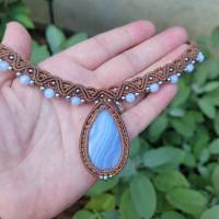 Makramee-Halskette mit blauem Chalcedon und Edelstahlperlen Bild 5